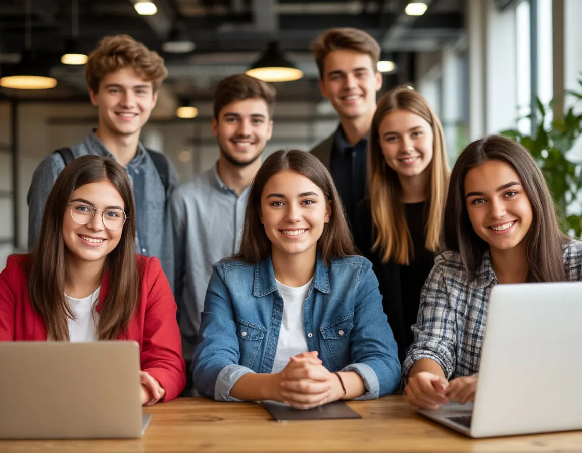 Estudiantes en una oficina