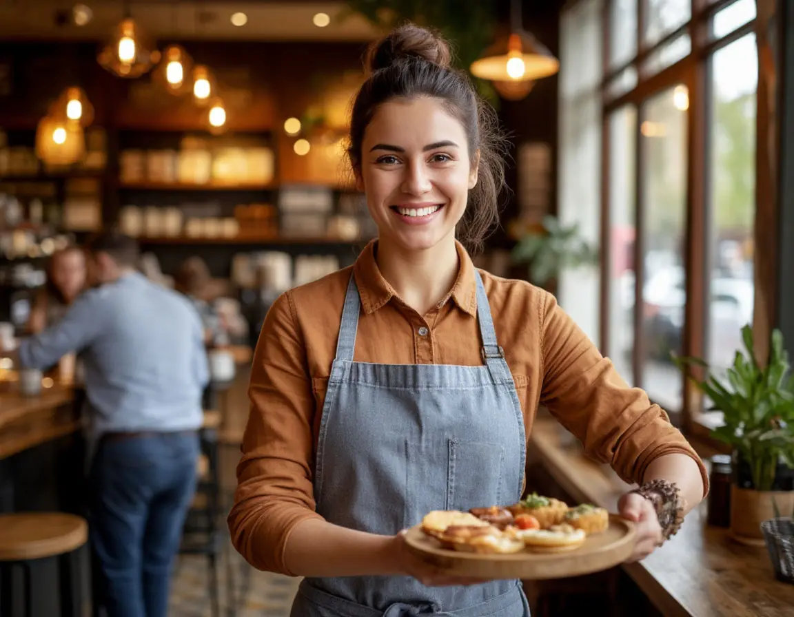 Trabajador en un café